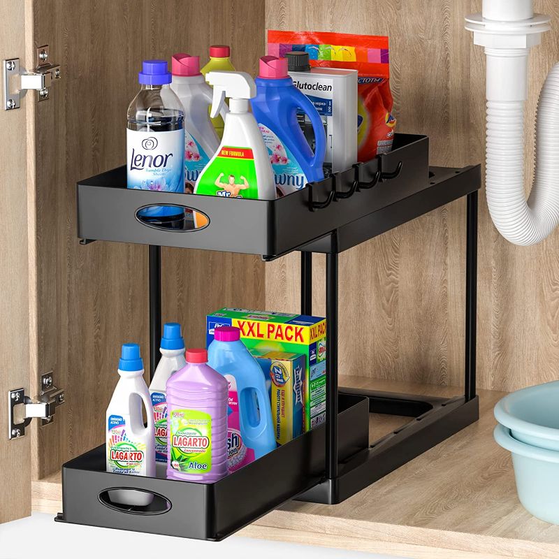 Photo 1 of Avaspot Double Sliding Cabinet Organizer Drawer, Under Sink Organizers and Storage 2 Tier Easy Access Slide Out Cabinet Organizer, Bathroom Organizer Under Sink Cabinet Kitchen Organizers and Storage