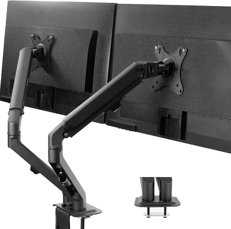 Photo 1 of VIVO Articulating Dual 17 to 27 inch Screen Mechanical Spring Arm Mount, Clamp-on Desk Stand, Fits 2 Monitors with Max VESA 100x100, Black STAND-V200S