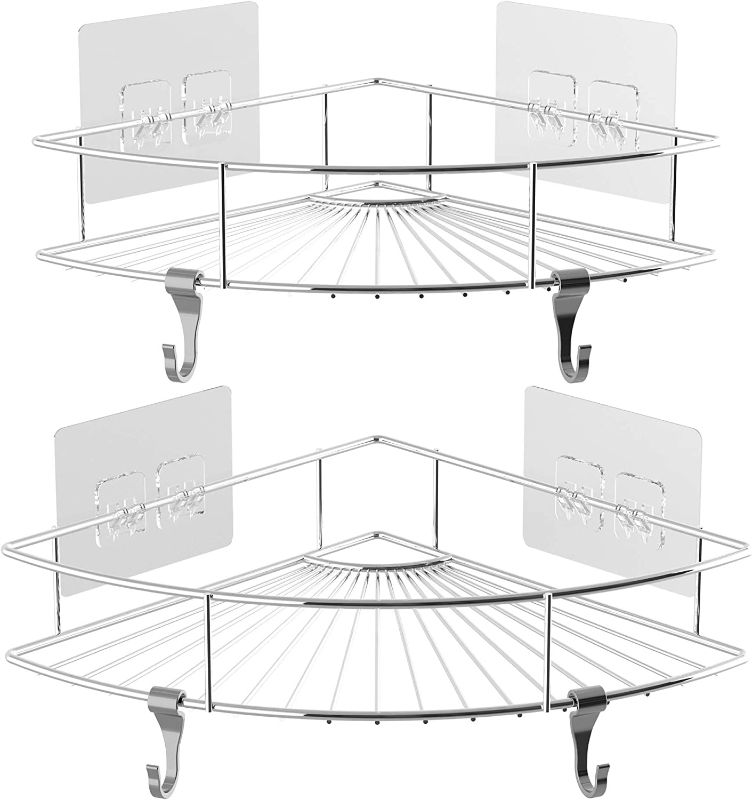 Photo 1 of 2-Pack 9" Rustproof Stainless Steel Corner Shower Caddy, Adhesive Bathroom Wall Mounted Storage Accessories Shower Shelf Organizer, Chrome