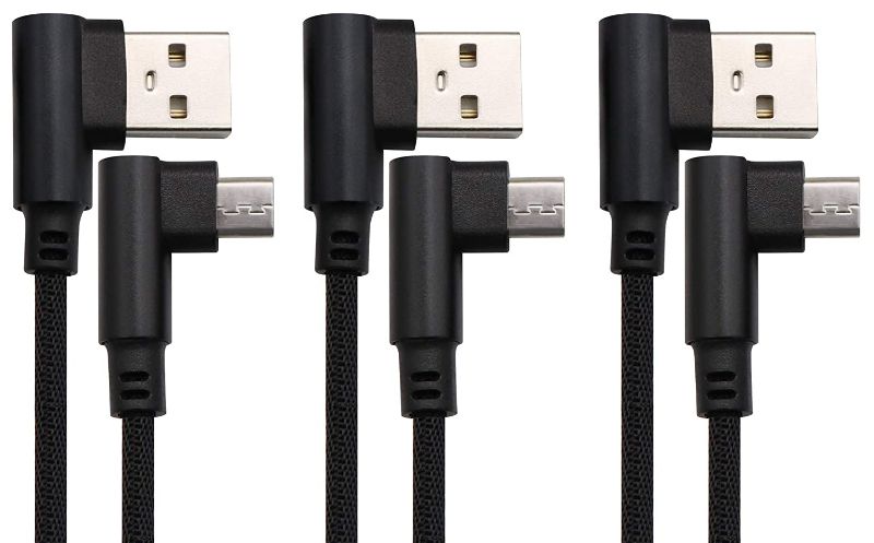 Photo 1 of AAOTOKK 3 Ft 90 Degree Micro USB Cable Right Angle USB 2.0 Micro Male Nylon-Braided Fast Sync & Charging Cord Compatible with Android, Samsung, LG,Huawei, Smartphones & More(Black/3-Pack)