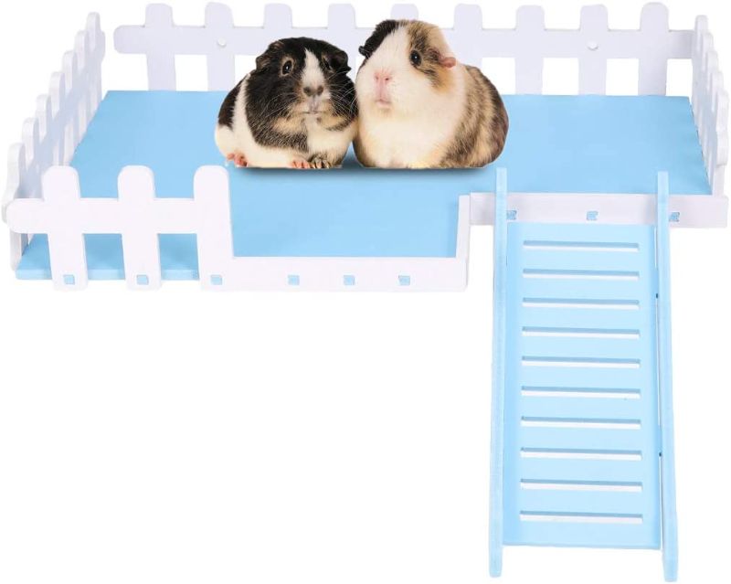 Photo 1 of POPETPOP Hamster Toys Lookout-Small Animal Wooden Platform-Hamster Platform with Ladder Climbing Kits for Rat,Chinchilla,Sugar Glider,Syrian Hamster,Gerbil-Blue