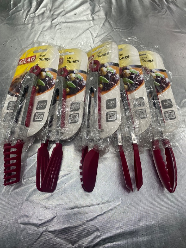 Photo 2 of Mini Silicone Serving Tongs Set of 5 Assorted Designs - Non-stick Small Kitchen Tongs (7 inch) with Silicone Tips and Stainless Steel Handle, Small Tongs for Steaks, Salads, Pasta,