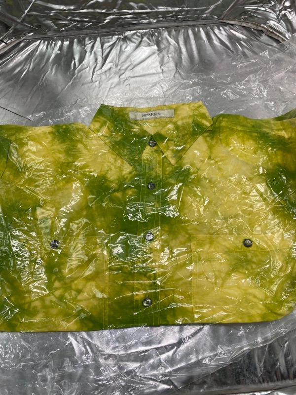 Photo 1 of green and yellow tie dye short sleeve button down T shirt  for men and women SIZE L 