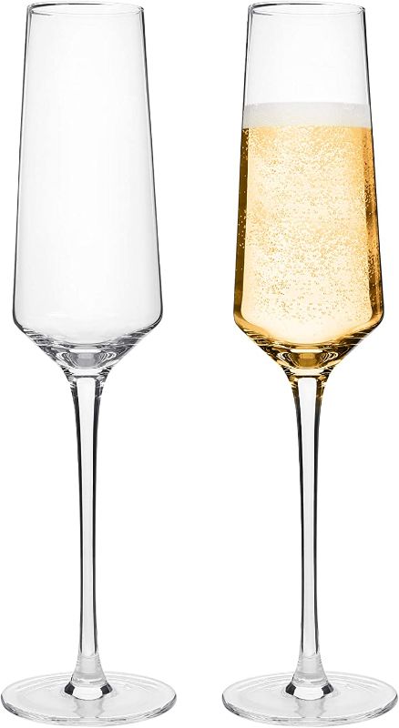 Photo 1 of Classy Champagne Flutes - Hand Blown Crystal Champagne Glasses - Set of 2 Elegant Flutes – Gift for Wedding, Anniversary, Christmas – 8oz, Clear
