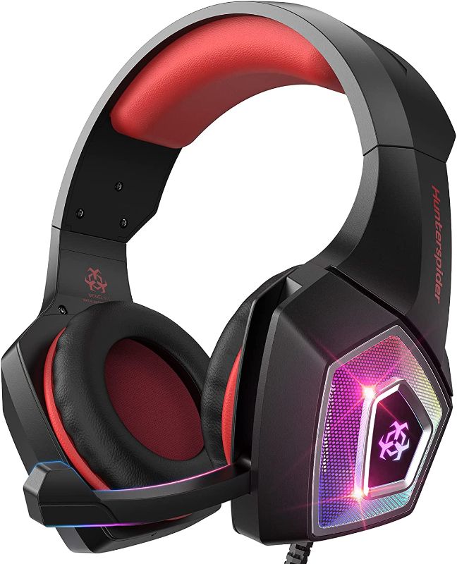 Photo 1 of Hunterspider PS4 Gaming Headset, Gaming Headphones with Microphone, Noise Cancelling Stereo 7.1 Surround Sound Headset with Mic for Xbox PC, Unique 7 RGB Light.
