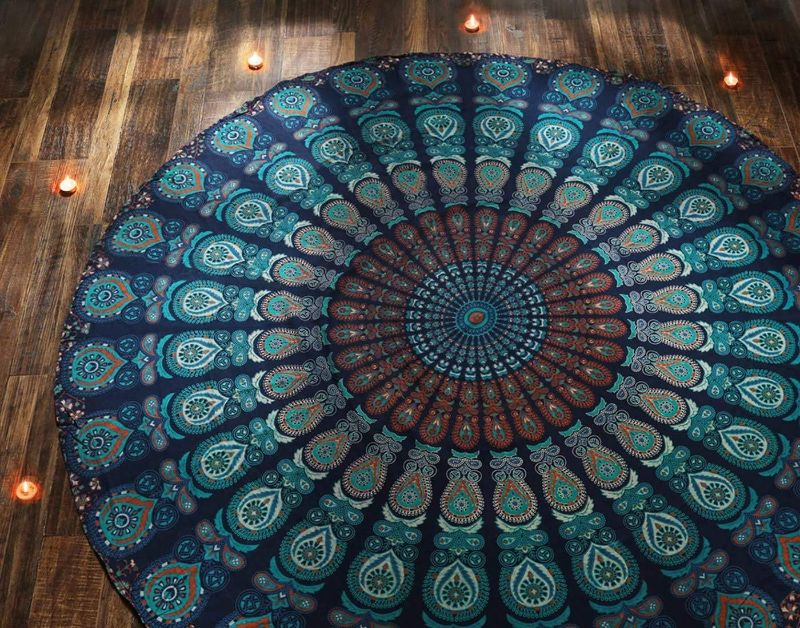 Photo 1 of Indian Roundie Mandala Tapestry Hippie Hippy Wall Hanging, Bohemian Queen Wall Hanging Tapestries, Beach Tapestry, Blue, 72 Inches Roundie Tapestry
