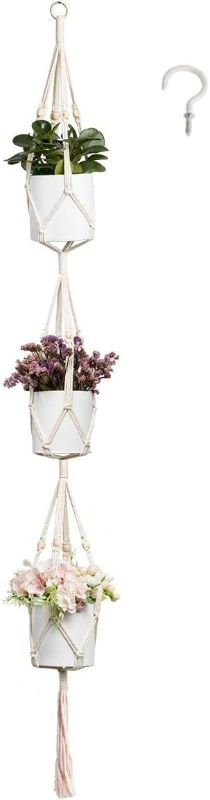Photo 1 of  3 Tier Macrame Plant Hanger Indoor with 1 Hook, Handmade Hanging Planter Hanging Flowers Pot with Tassels, Hanging Plant Holder for Home Decor - Cotton Rope
