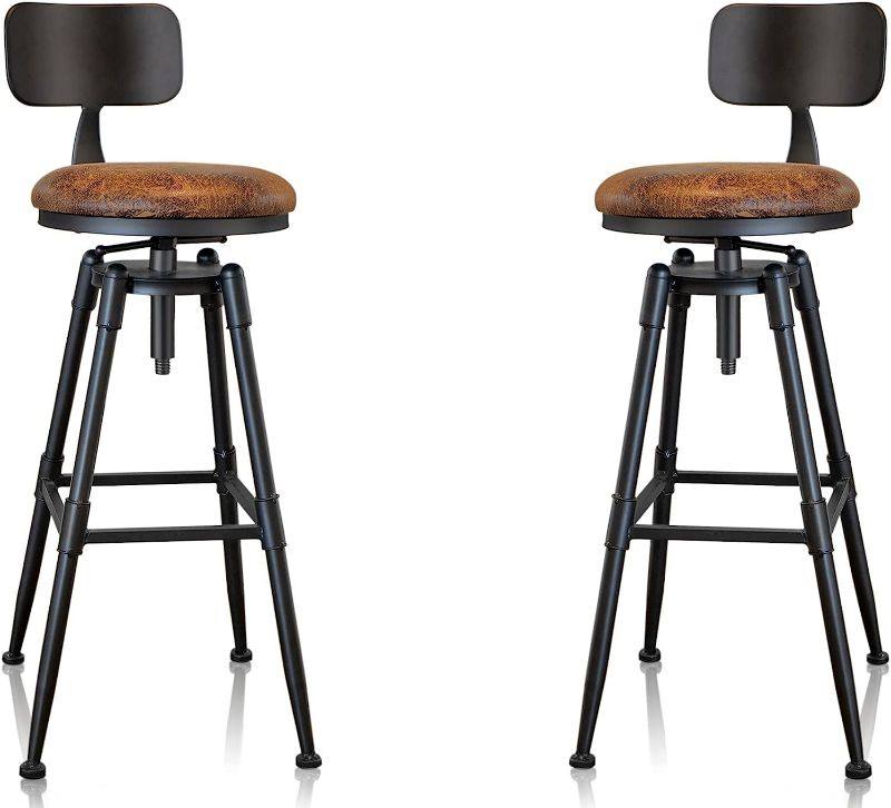 Photo 1 of MSMV 27-35 Inch (Set of 2) Vintage Industrial Bar Stool-Farmhouse Swivel Bar Stool-Swivel Kitchen Island Dining Chair-Kitchen Counter Height Adjustable Pipe Stool-Cast Steel Stool
