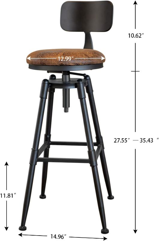 Photo 2 of MSMV 27-35 Inch (Set of 2) Vintage Industrial Bar Stool-Farmhouse Swivel Bar Stool-Swivel Kitchen Island Dining Chair-Kitchen Counter Height Adjustable Pipe Stool-Cast Steel Stool
