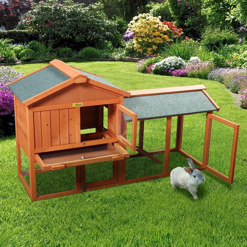 Photo 1 of COZIWOW 2-Tier Rabbit Hutch Indoor/Outdoor, Weatherproof Wooden Bunny Run Cag w/Ample Activity Areas Elevated Restroom, Double Story Guinea Pig Hutch, Small Animal Pens Hutches