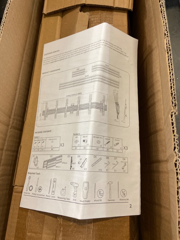 Photo 2 of Monoprice 3x1 Menu Board Wall Mount for Screens Between 32in-65in, Max Weight 66lbs, VESA Patterns up to 600x400 - Commercial Series