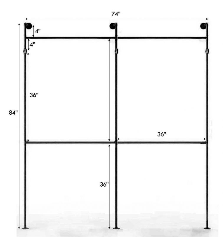 Photo 2 of 1" HEAVY DUTY Industrial Pipe Clothing Rack, Hanging Rod for Closet, Wall Mounted Multi Purpose (74x84 Black)
