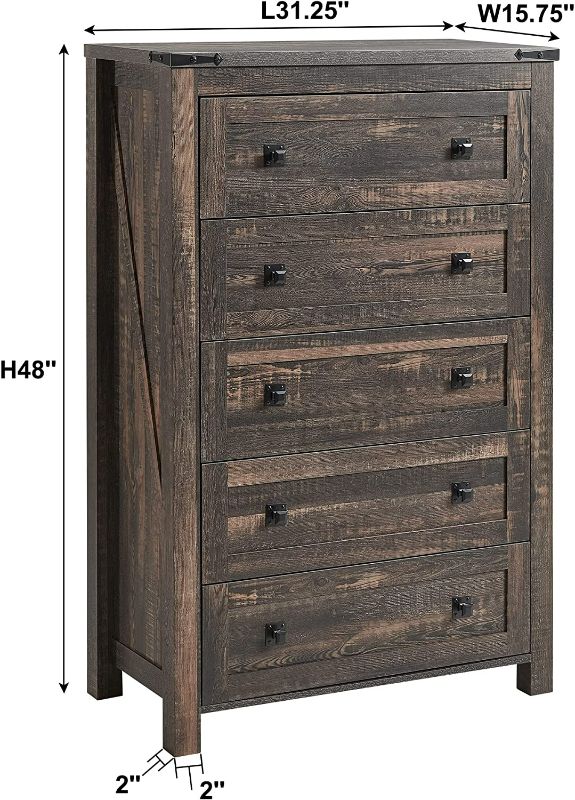Photo 1 of T4TREAM Farmhouse 5 Drawers Dresser Chests for Bedroom, Wood Rustic Tall Chset of Drawers,Dressers Organizer for Bedroom, Living Room,Hallway, Dark Rustic Oak
