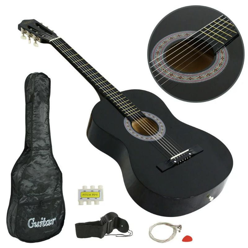 Photo 1 of ZENY 38" New Beginners Acoustic Guitar with Case, Strap, Tuner and Pick, Black