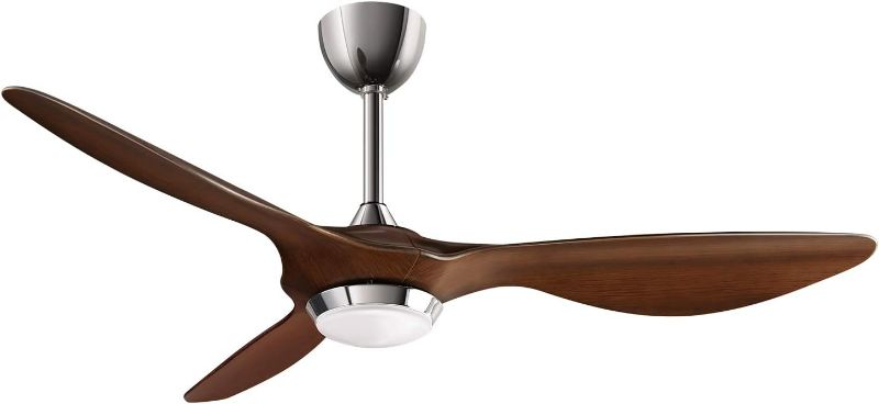 Photo 1 of Reiga 52-in Brown Modern High CFM Ceiling Fan with 3 Wood Grain Color Blades, Dimmable LED Lights, and Remote Control