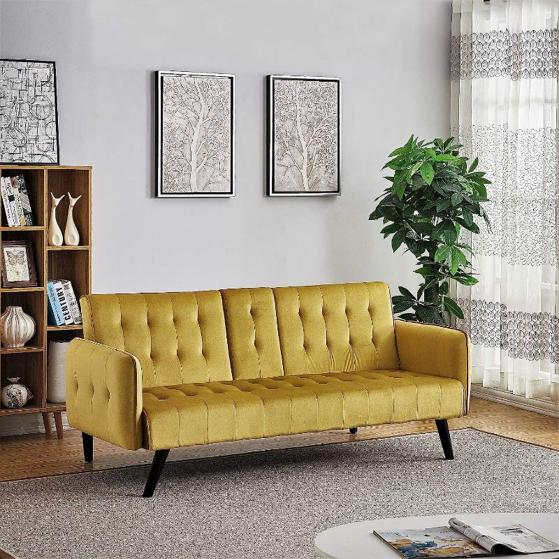 Photo 2 of Jeff 72 in. Golden Yellow Velvet 2-Seats Tween Sofa Bed Made By USA Pride Furniture