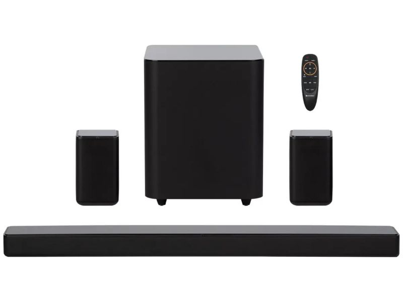Photo 1 of Monoprice SB-500 Dolby Digital 5.1 Soundbar with Wireless Surround Speakers and Wireless Subwoofer, 2 HDMI Inputs, 4K HDR Pass-Through, Optical, Coax, ARC, Remote
