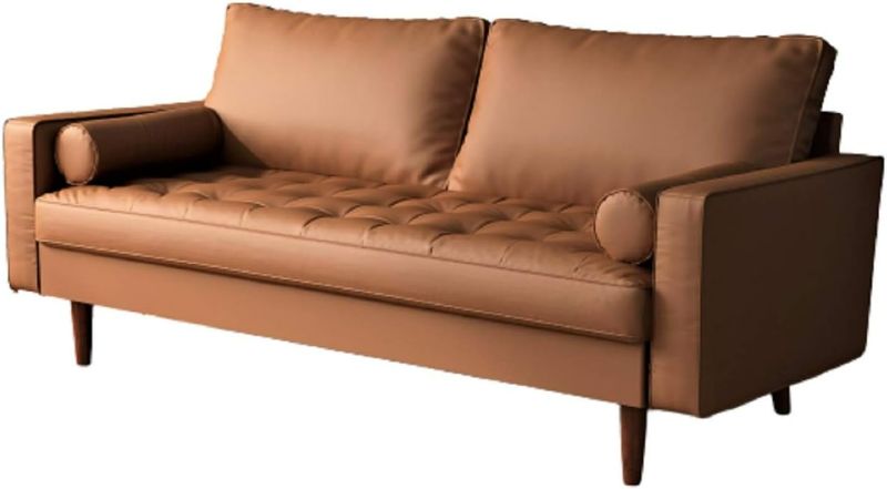 Photo 1 of Container Furniture Direct Womble Mid Century Modern Pu Leather Upholstered Tufted Seat with Bolster Pillows, Sofa, Coffee Brown 
-PARTS ONLY-