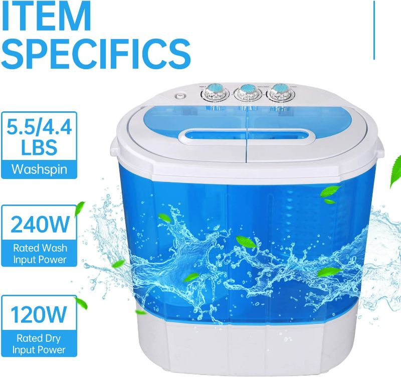 Photo 2 of ZENY Portable Clothes Washing Machine Mini Twin Tub Small Laundry Washer Aparment Spin Dryer 9.9lbs Capacity