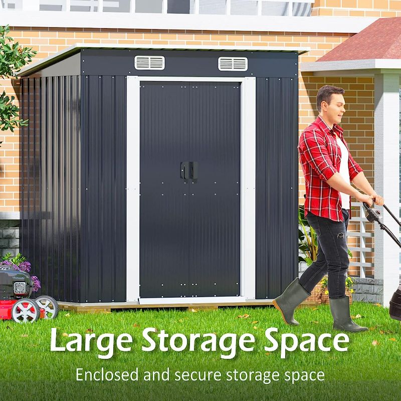 Photo 2 of HOGYME Storage Shed 6' x 3.6' Outdoor Storage Metal Shed Garden Sheds with Double Sliding Door, Steel Tool Sheds for Lawnmower, Generator, Bike, Trash Can Gray 