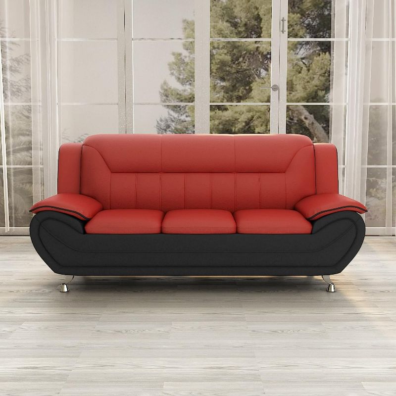 Photo 1 of US Pride Furniture Michael Collection Modern Style Faux Leather Couch-Versatile 3 Seater Accent Piece for Living Room, Bedroom or Office-Comfortable Design and Elegant Look, 79" Sofa, Red/Black