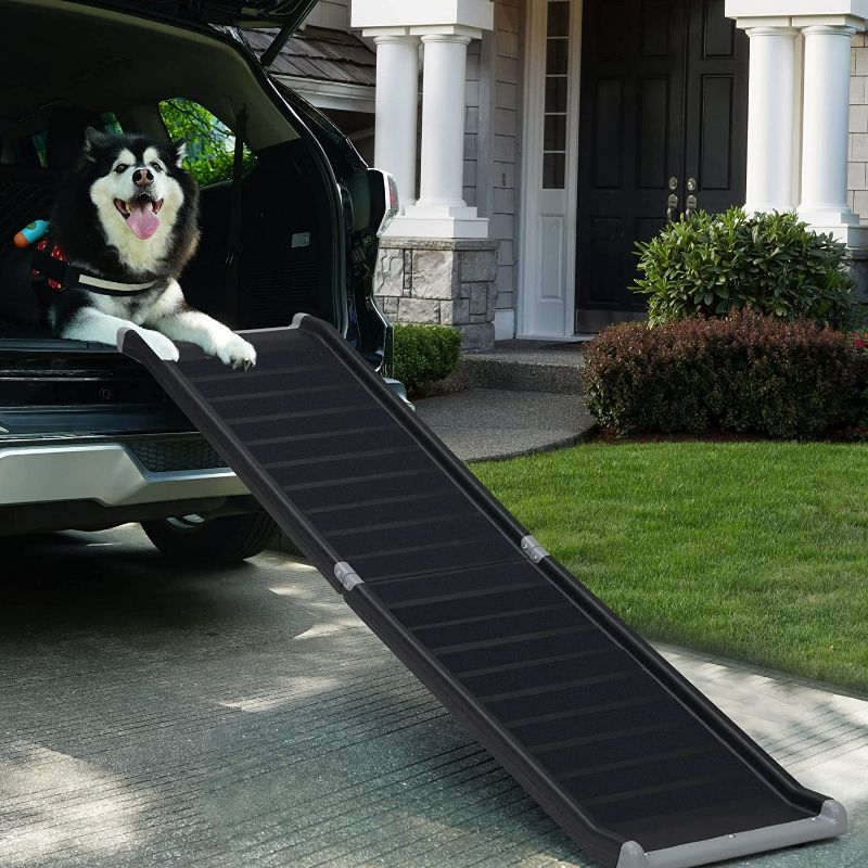 Photo 1 of COZIWOW Upgrade Folding Pet Ramp, Portable Dog Ramp for Cars,High SUV Trucks, Steel Frame for Extra Stability, Portable Stairs Ladder with High Traction
