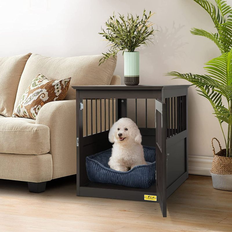 Photo 1 of COZIWOW Home Wooden Dog Crate End Table, Decorative Dog Kennel Indoor Modern Crates Bed Side Furniture for Small Medium Pets, Brown