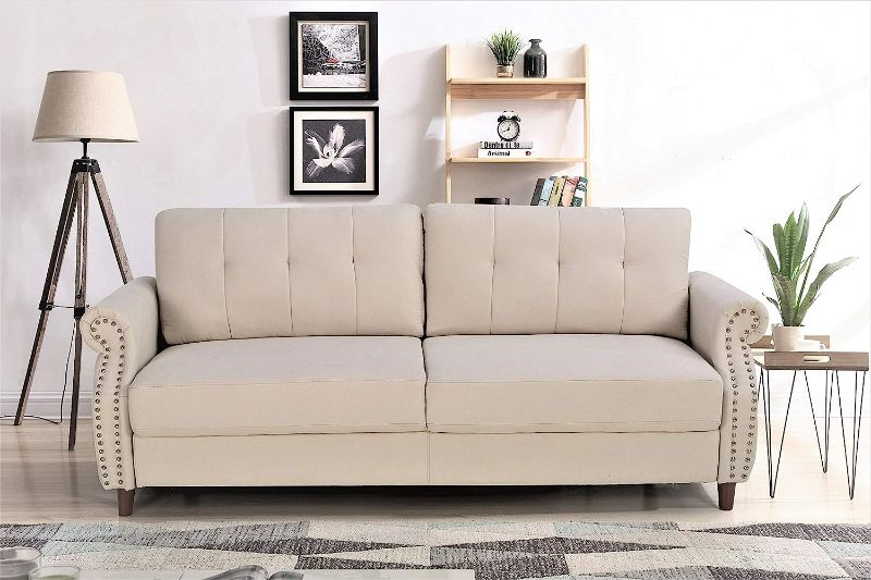 Photo 1 of US Pride Furniture Contemporary Fabric Upholstered Loveseat Sofa with Rolled Arms and Tufted Finish (Camel)