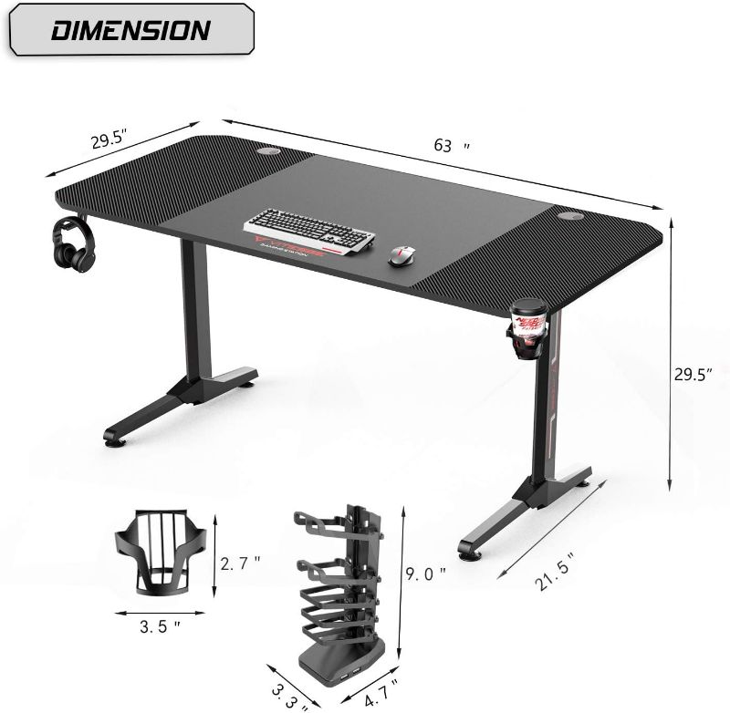 Photo 2 of VITESSE 63 inch Gaming Desk, Gaming Computer Desk, PC Gaming Table, T Shaped Racing Style Professional Gamer Game Station