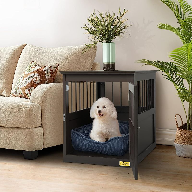 Photo 1 of COZIWOW Home Wooden Dog Crate End Table, Decorative Dog Kennel Indoor Modern Crates Bed Side Furniture for Small Medium Pets, Brown