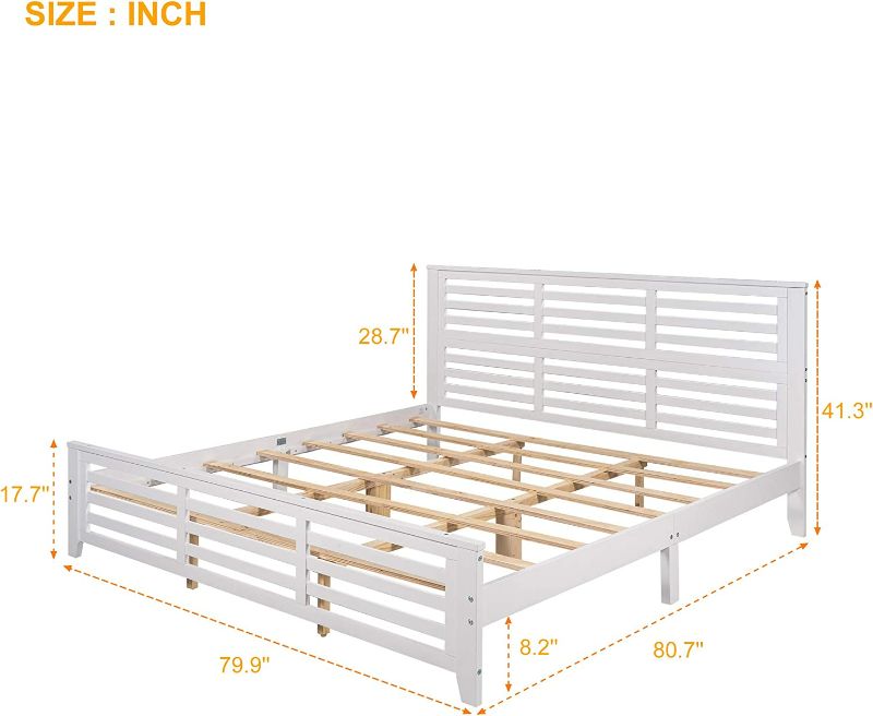 Photo 2 of  King Size Bed Frame, Wood Platform Bed with Headboard