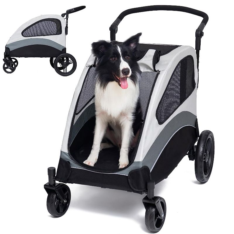 Photo 1 of Foldable Pet Stroller for Large or 2 Dogs Cats Jogger Wagon with 4 Wheels