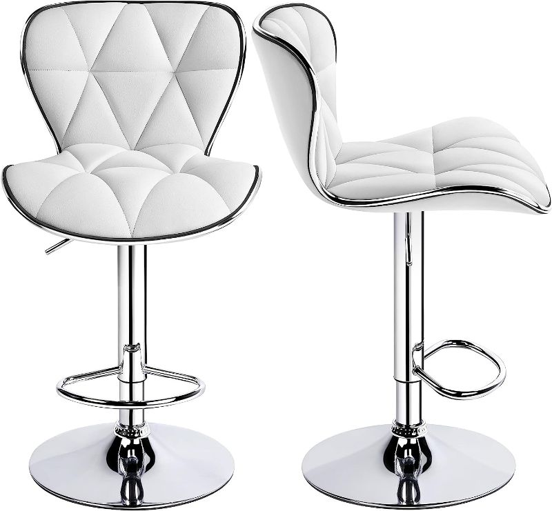 Photo 1 of Topeakmart 2pcs Home Kitchen Bar Stools Fashionable Height Adjustable PU Leather Swivel Bar Chair with Shell Back, White