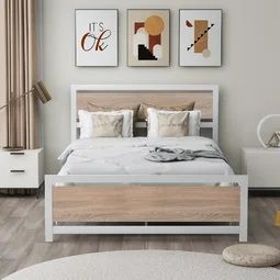 Photo 1 of white Metal and Wood Bed Frame with Headboard and Footboard