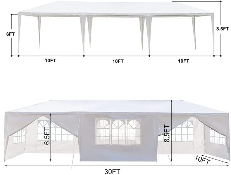 Photo 2 of Fujampe 10x30 Canopy Tent with Sidewalls UV Protection Party Tent 10'x30' Waterproof White Wedding Tent Outdoor Canopy Shelter Tents for Parties (10' x 30' with 8 Side Walls)