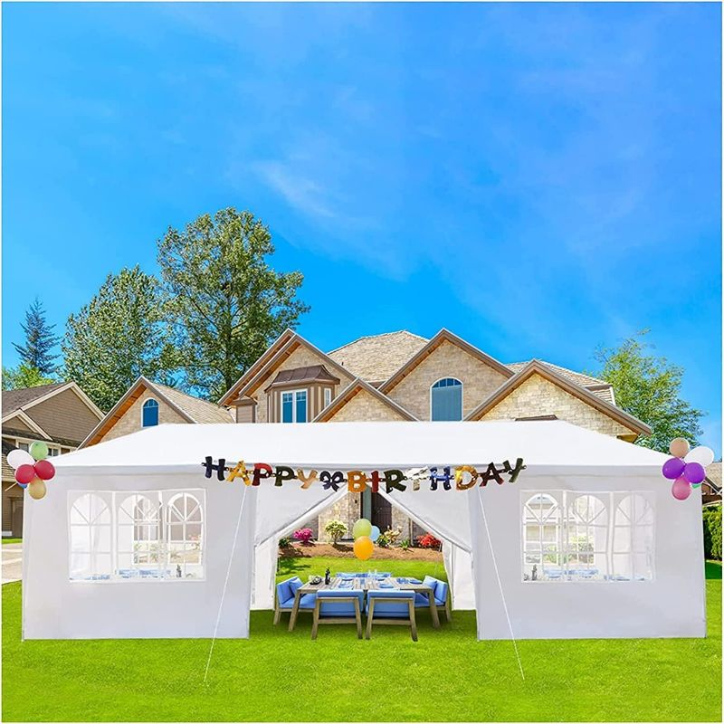 Photo 1 of Fujampe 10x30 Canopy Tent with Sidewalls UV Protection Party Tent 10'x30' Waterproof White Wedding Tent Outdoor Canopy Shelter Tents for Parties (10' x 30' with 8 Side Walls)