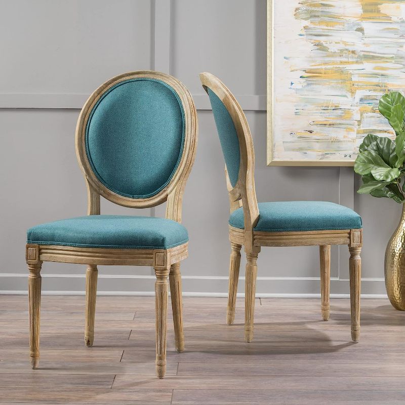 Photo 2 of Christopher Knight Home Phinnaeus Fabric Dining Chairs, 2-Pcs Set, Dark Teal