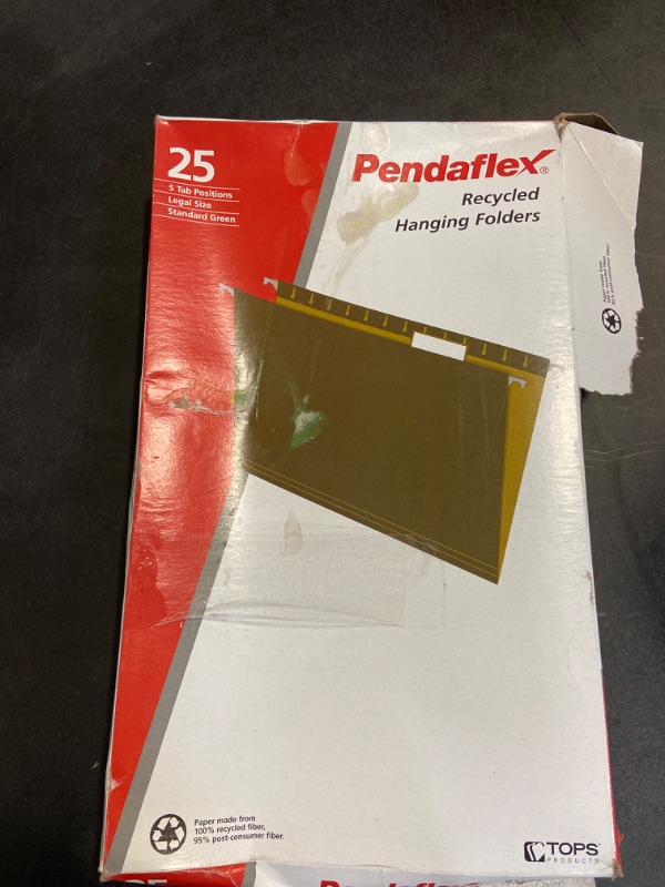 Photo 2 of Pendaflex Recycled Hanging Folders, Legal Size, Standard Green, 1/5 Cut, 25/BX (81622) Legal 1/5 Cut Folders