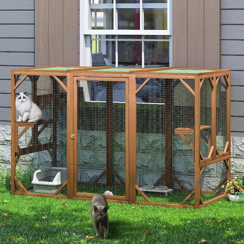 Photo 1 of COZIWOW Large Wooden Catio Outdoor Cat Enclosure, Outside Cat Cage House Pet Playhouse Playpen Window Box, 71” x 32” x 43”