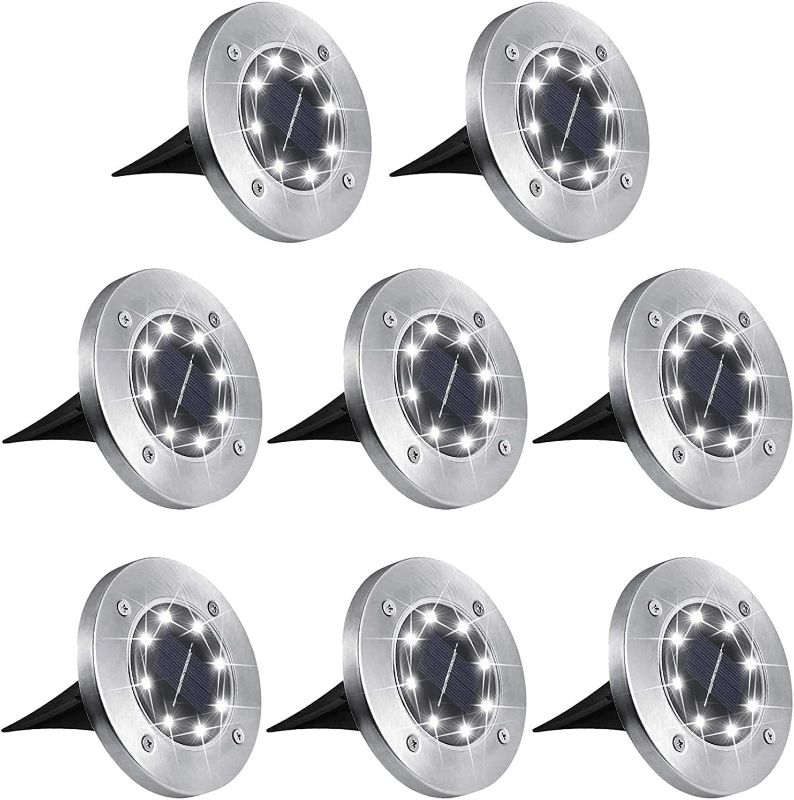 Photo 1 of Aogist Solar Ground Lights,8 Pack In-Ground Lights 8 LED Garden Lights Patio Disk Lights Outdoor Landscape Lighting for Lawn Patio Pathway Yard Deck Walkway