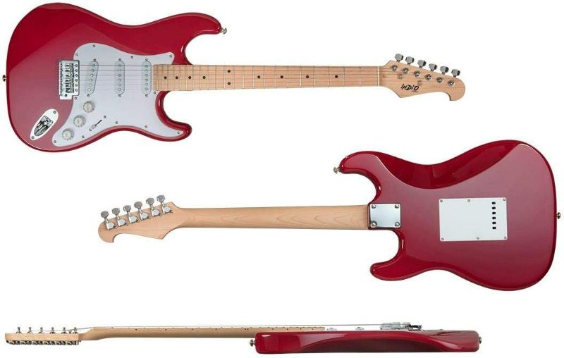 Photo 2 of Monoprice Cali Classic Electric Guitar - Wine Red, 6 Strings, Double-Cutaway Solid Body, Right Handed, SSS Pickups, Full-Range Tone, With Gig Bag, Perfect for Beginners - Indio Series