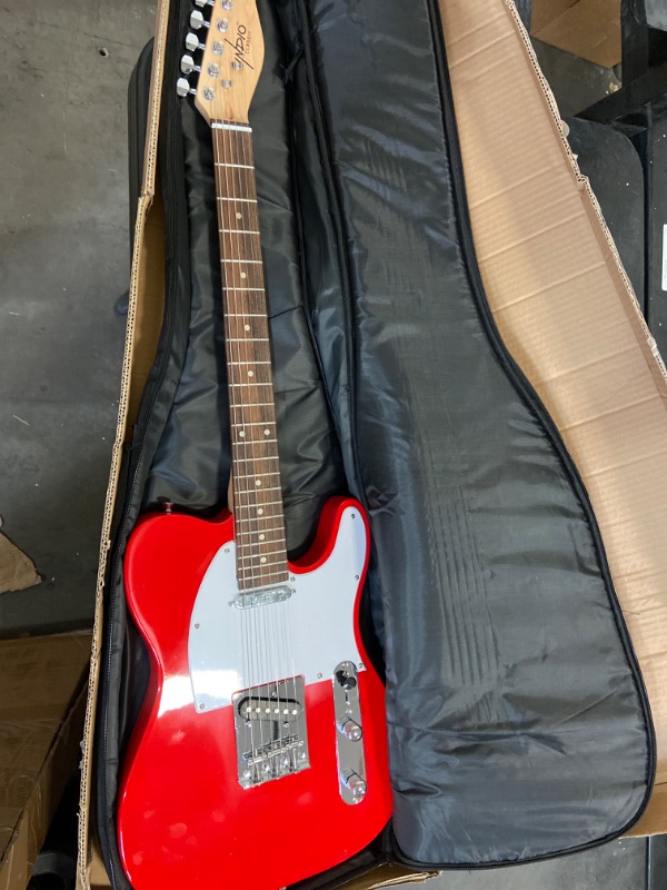 Photo 3 of Monoprice Cali Classic Electric Guitar - Wine Red, 6 Strings, Double-Cutaway Solid Body, Right Handed, SSS Pickups, Full-Range Tone, With Gig Bag, Perfect for Beginners - Indio Series