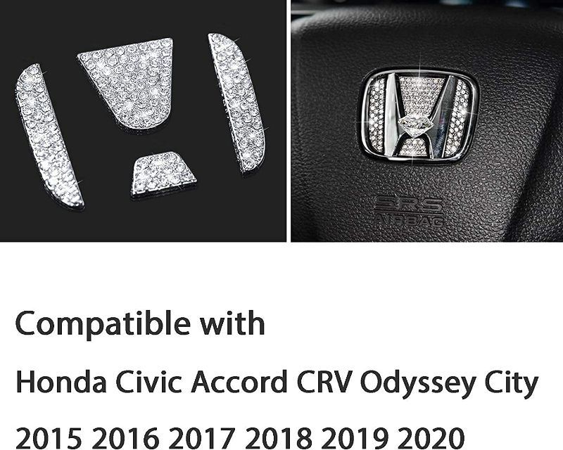 Photo 1 of (3 Pack)  KVLUAY Bling Bling Diamond Steering Wheel Logo Caps Compatible with Honda,DIY Sparkly Crystal Emblem Accessorie for Women,Fit for Civic Accord City CR-V XR-V UR-V Odyssey Crosstour Vezel 2013-2020