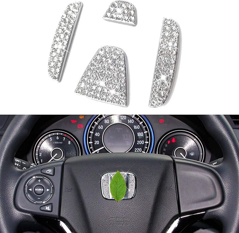 Photo 2 of (3 Pack)  KVLUAY Bling Bling Diamond Steering Wheel Logo Caps Compatible with Honda,DIY Sparkly Crystal Emblem Accessorie for Women,Fit for Civic Accord City CR-V XR-V UR-V Odyssey Crosstour Vezel 2013-2020
