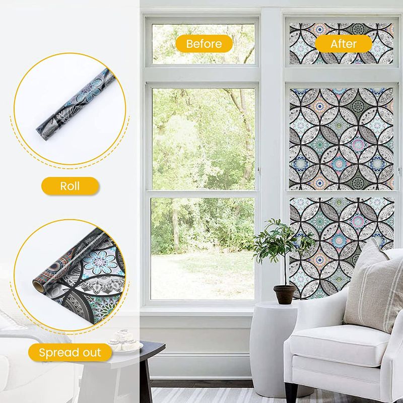 Photo 1 of DKTIE Static Cling Decorative Window Film Vinyl Non Adhesive Privacy Film,Stained Glass Window Film for Bathroom Shower Door Heat Cotrol Anti UV 17.7In.by 78.7In.