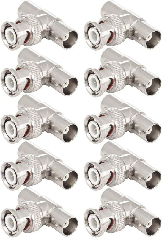 Photo 1 of BNC Splitter, 10-Pack BNC Male Plug to Dual Female Jack Tee Connector Adapter, T Type for Coaxial Cable, Video, Antenna NEW 