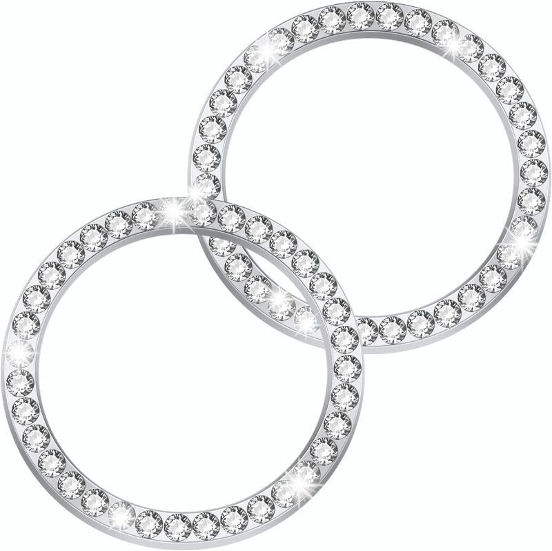 Photo 1 of 2 PCS Crystal Rhinestone Car Engine Start Stop Decoration Ring, Bling Car Interior Accessories for Women, Push to Start Button Cover/Sticker, Key Ignition & Knob Bling Ring, White