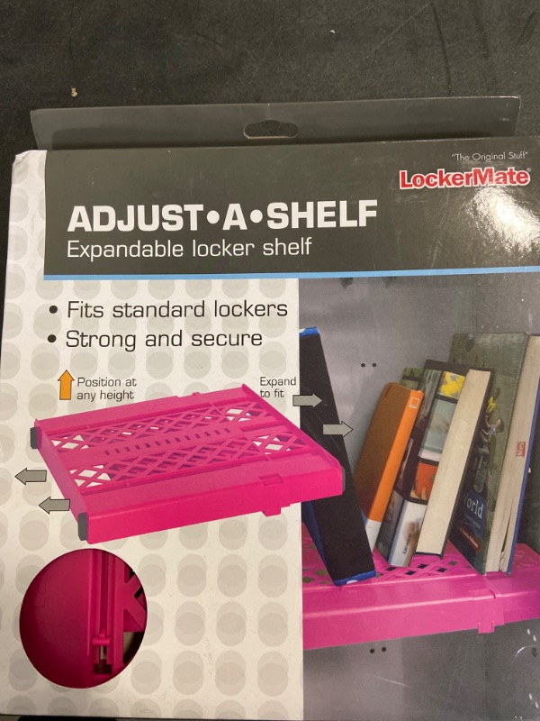 Photo 2 of LockerMate Adjust-A-Shelf Locker Shelf, Easy to Use, Extends to Fit Your Locker, Pink
