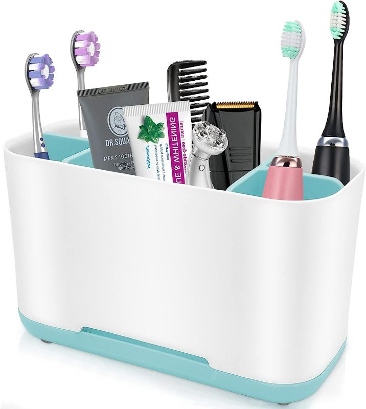 Photo 1 of Toothbrush Holder with Anti-Slip,Plastic Detachable for Easy Cleaning Multi-Functional Storage,Large Electric Toothbrush and Toothpaste Organizer Caddy for Bathroom Vanity,Sink,Countertop (Blue)