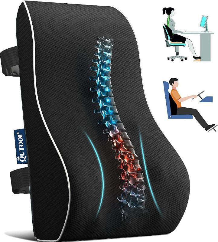 Photo 1 of Lumbar Support Pillow for Office Chair Back Support Pillow for Car, Computer, Gaming Chair, Recliner Memory Foam Back Cushion for Back Pain Relief Improve Posture, Mesh Cover Double Adjustable Straps